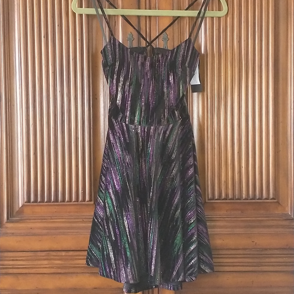 Black and Metallic Mini Holiday Dress Size 0 New with Tags